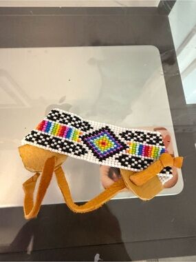 Beaded Rainbow Geometric Bracelet with Suede Ties